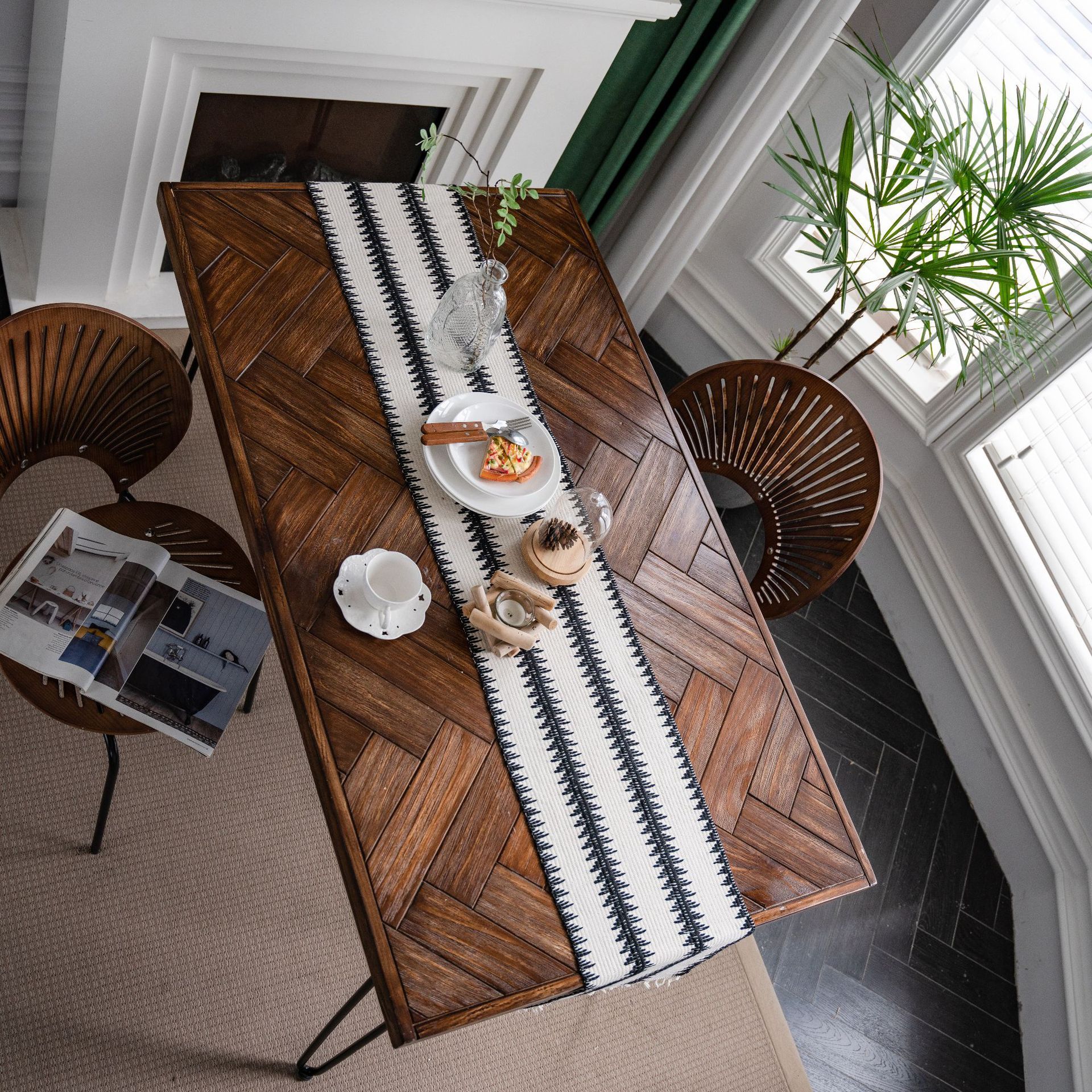 Black and White Narrow Stripe Woven Table Runner - 30 x 220 cm Cotton Linen view 3