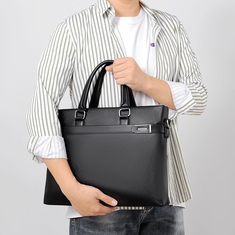 Black Men's PU Leather Briefcase - Waterproof Laptop Messenger Bag with view 4