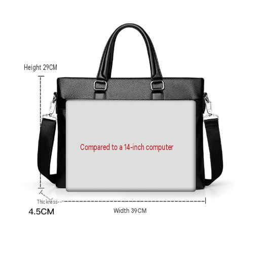 Black Men's PU Leather Briefcase - Waterproof Laptop Messenger Bag with view 8