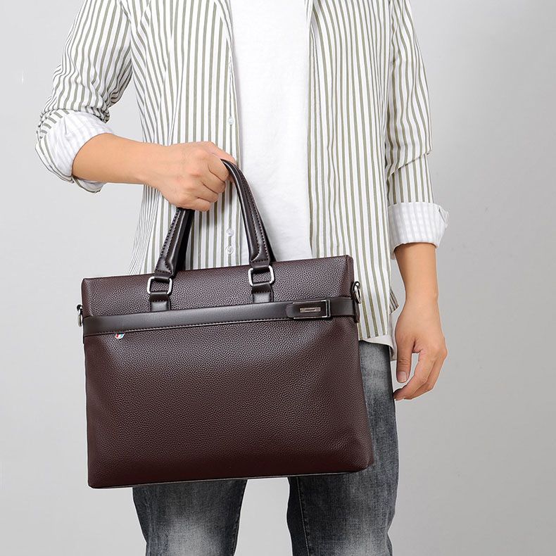 Brown Men's PU Leather Briefcase - Waterproof Laptop Messenger Bag with view 4