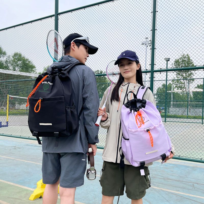 Black Sports Drawstring Backpack - Large Capacity Badminton view 2