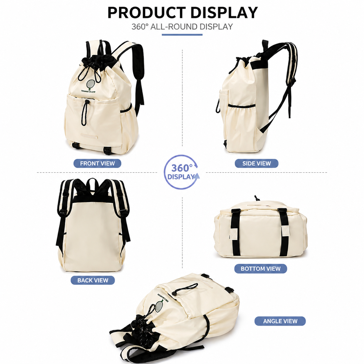 Khaki Sports Drawstring Backpack - Large Capacity Badminton view 6