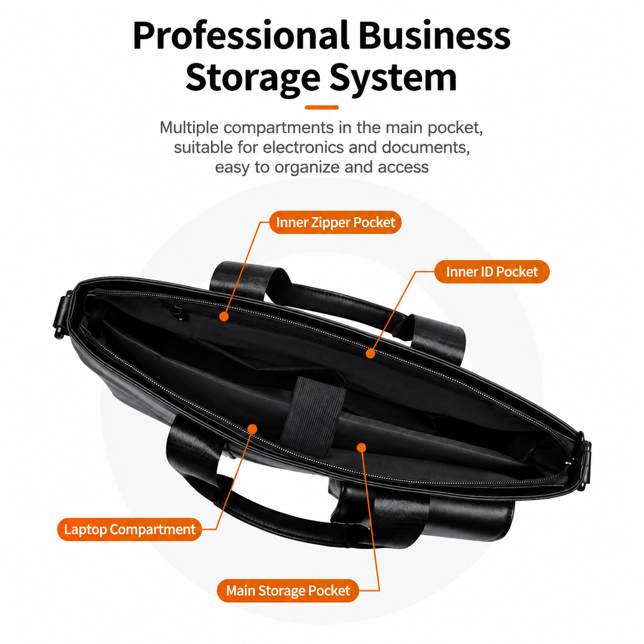 Black Men's Laptop Bag - Large Capacity Multi-Compartment Shoulder and Hand view 3