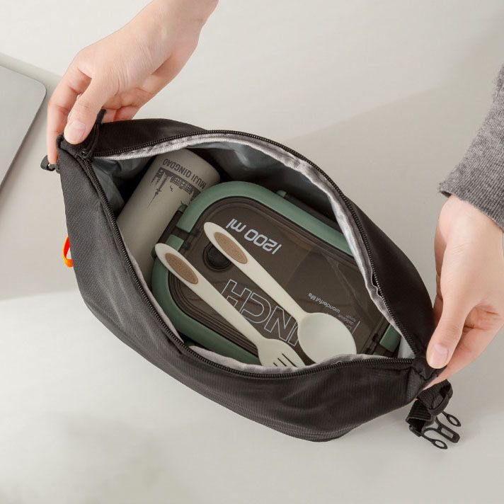 Black Foldable Insulated Lunch Bag - Waterproof Oxford Cloth Lunch Tote with view 5