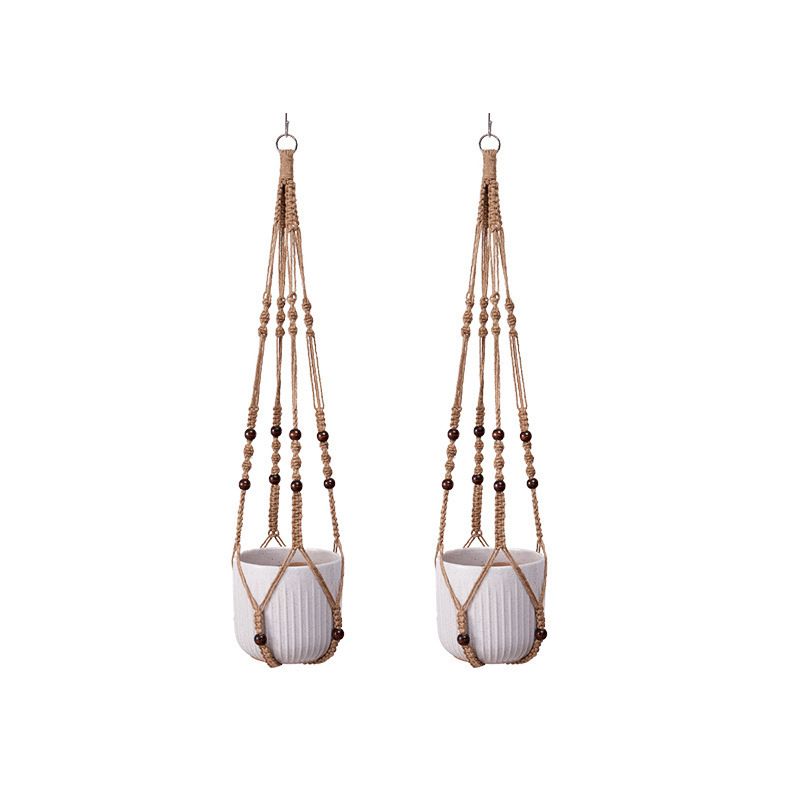2 Pack Macrame Plant Hanger (Brown)- 90cm Cotton Rope Hanging Planter Basket — image 1