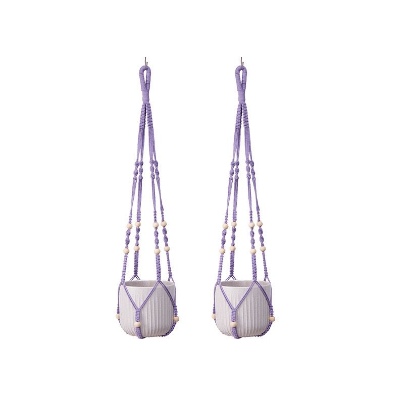 2 Pack Macrame Plant Hanger (Purple)- 90cm Cotton Rope Hanging Planter Basket — image 1