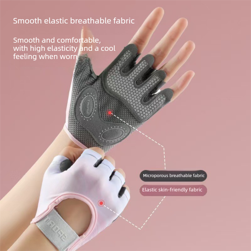 Women and Men Gym Gloves (Pink Size M)- Breathable Half Finger Workout Gloves view 3