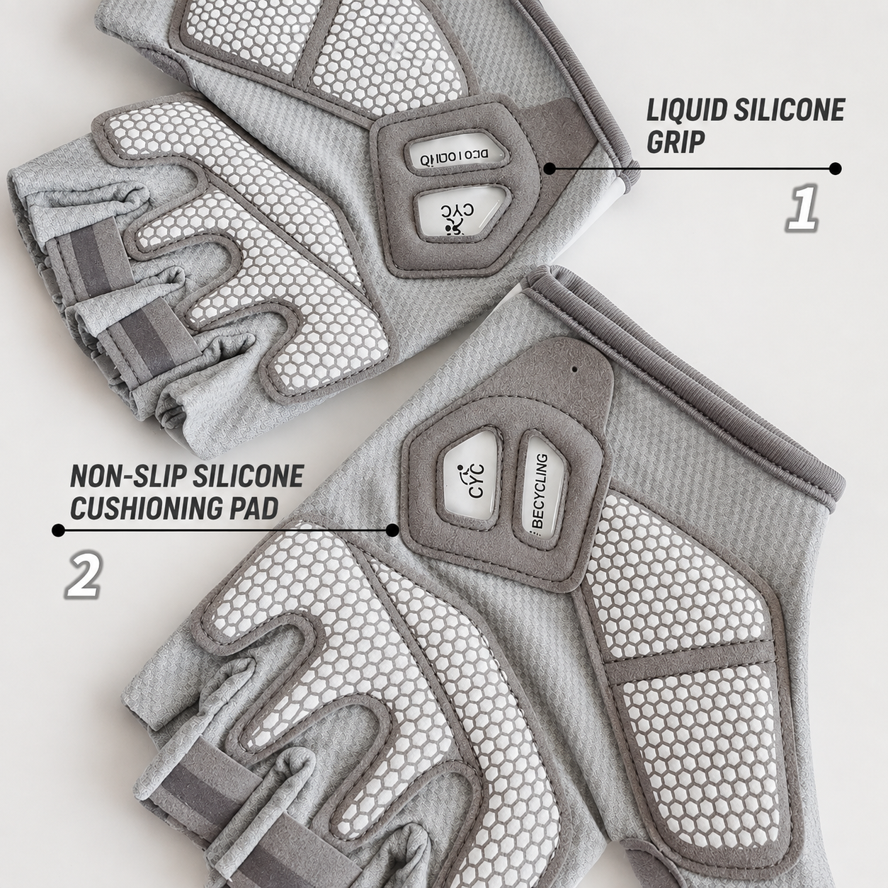 Gray Lightweight Cycling & Workout Gloves with Liquid Silicone Grip view 2