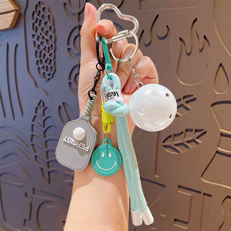1 Piece Pickleball Keychain Bag Charm - White Sports Pendant with Mini Paddle view 2