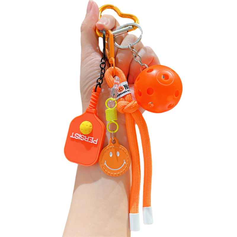 1 Piece Pickleball Keychain Bag Charm - Orange Sports Pendant with Mini Paddle
