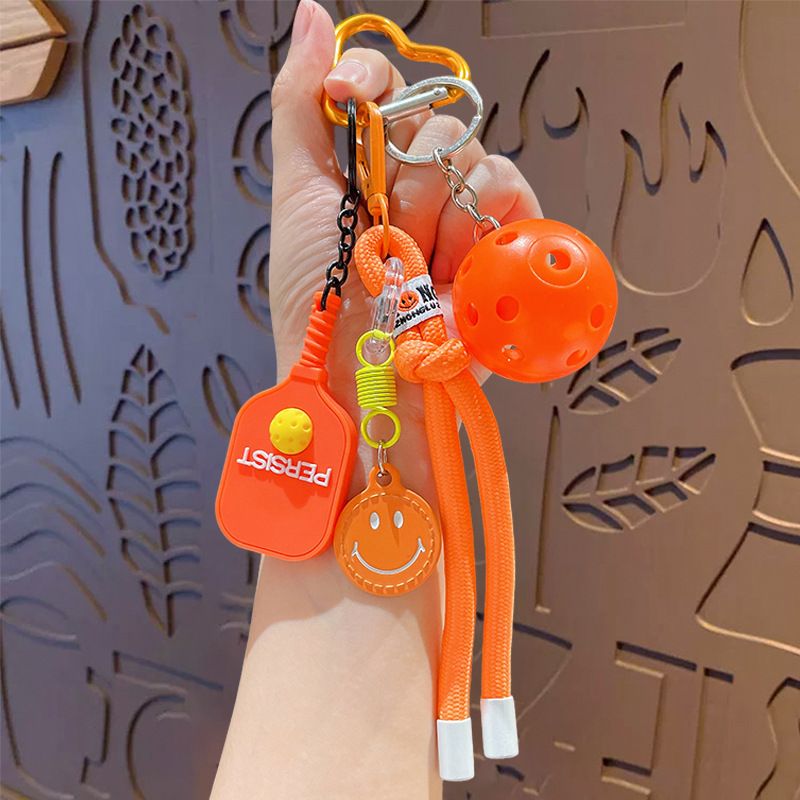 1 Piece Pickleball Keychain Bag Charm - Orange Sports Pendant with Mini Paddle view 2
