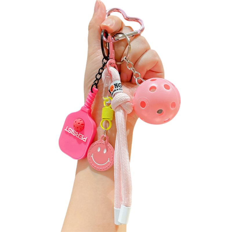 1 Piece Pickleball Keychain Bag Charm - Pink Sports Pendant with Mini Paddle