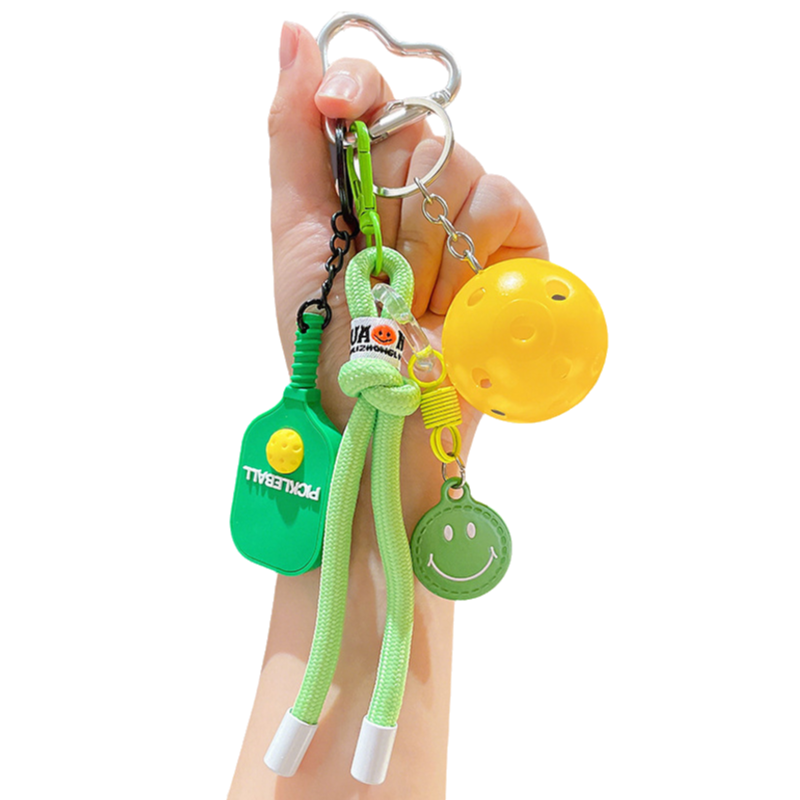 1 Piece Pickleball Keychain Bag Charm - Yellow Sports Pendant with Mini Paddle