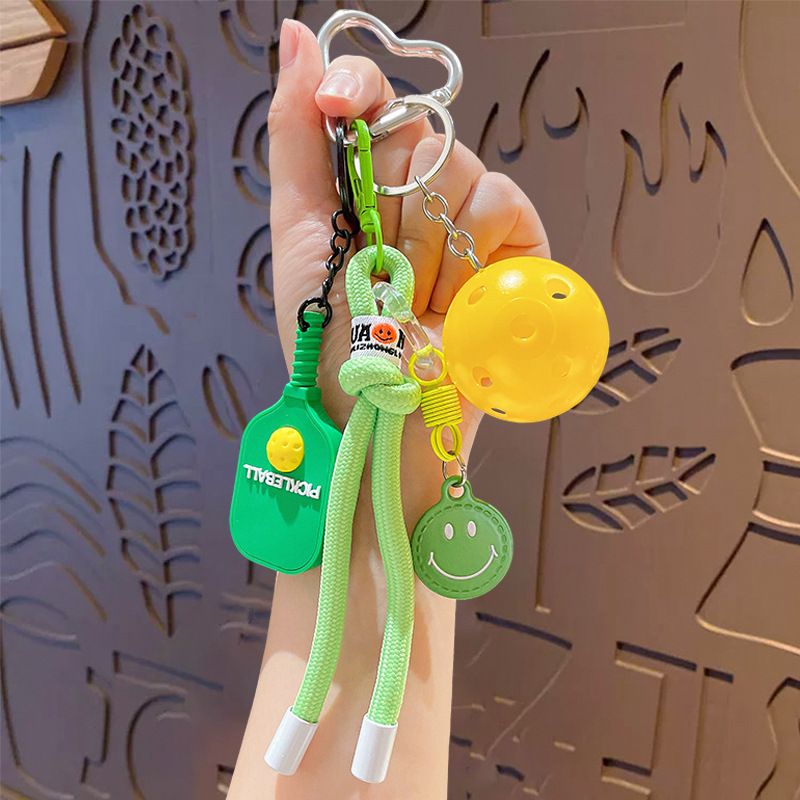 1 Piece Pickleball Keychain Bag Charm - Yellow Sports Pendant with Mini Paddle view 2