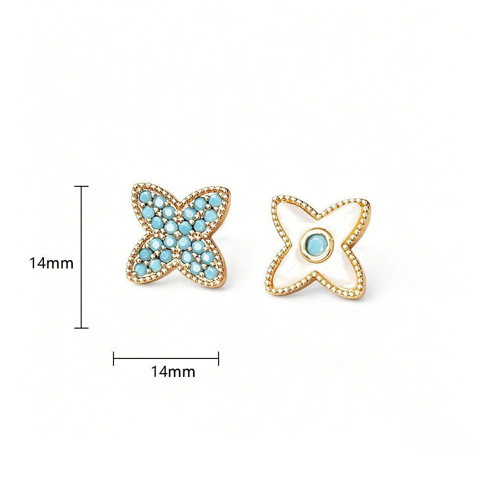 3 Pairs Four Leaf Clover Stud Earrings Set - Asymmetric Mother of Pearl view 4