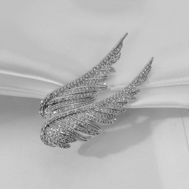 Crystal Wing Brooch for Women - Full Rhinestone Angel Feather Pin view 6