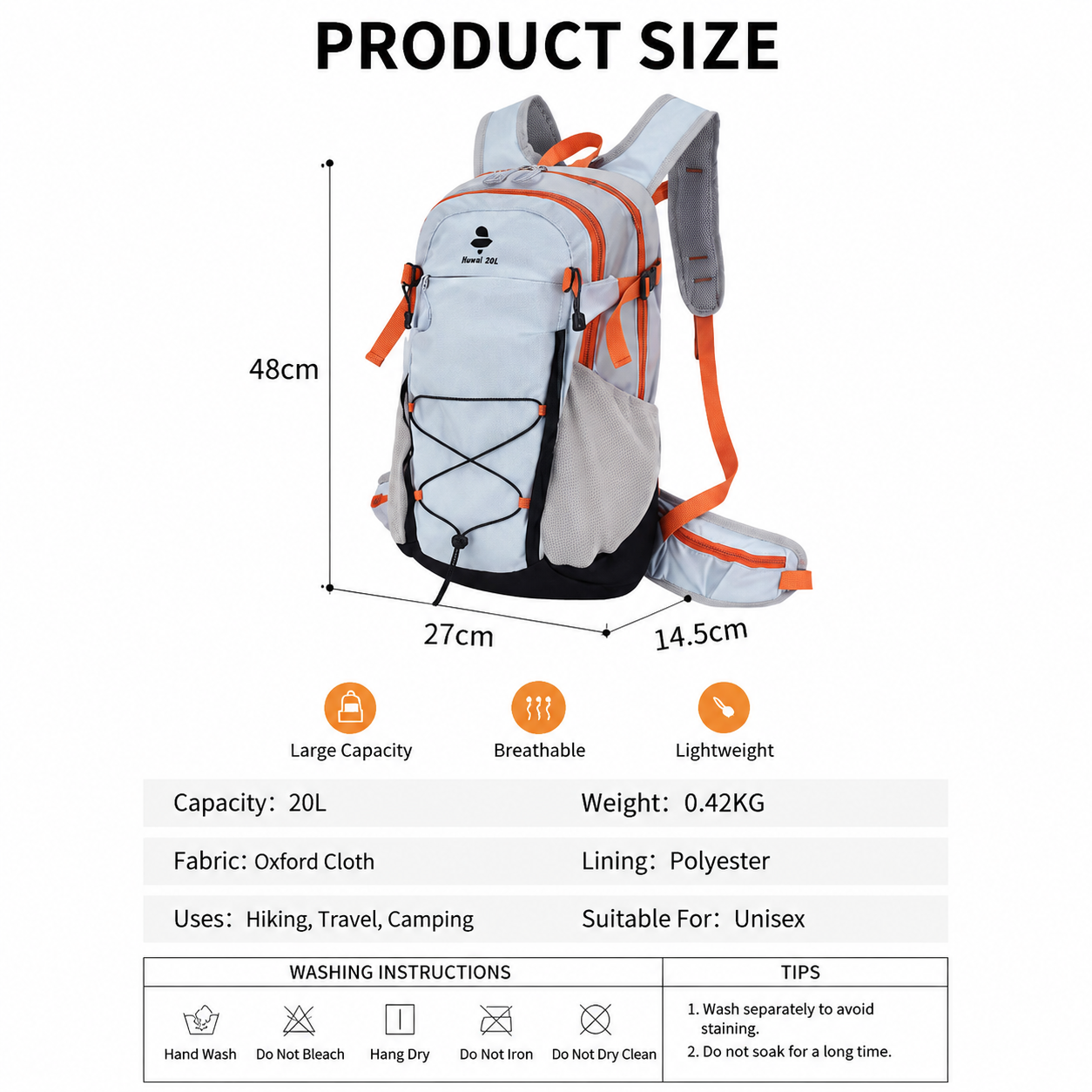 Lightweight Hiking Backpack 20L Black - Ultralight Oxford Cloth Daypack with view 5
