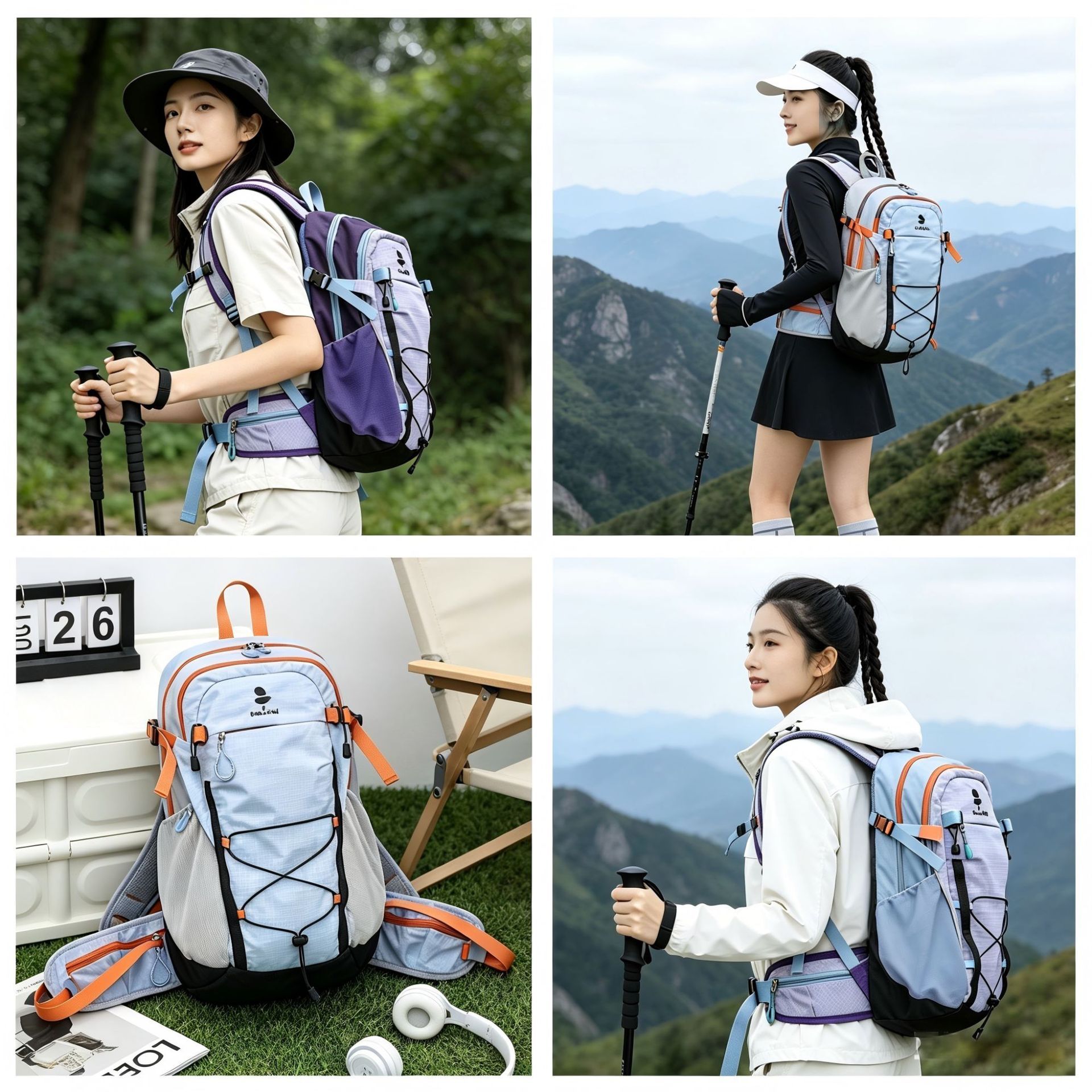 Lightweight Hiking Backpack 20L Purple - Ultralight Oxford Cloth Daypack with view 2