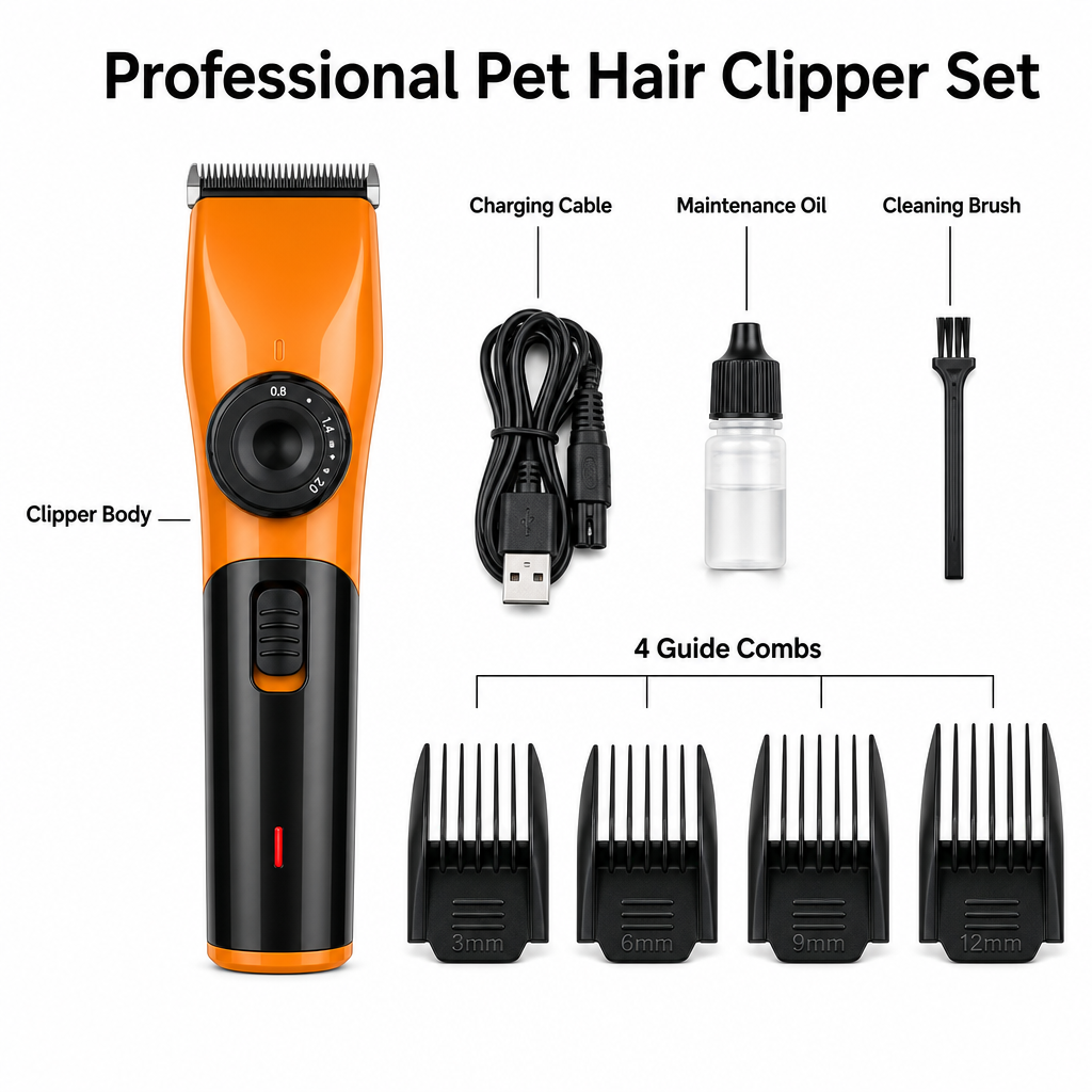 Orange Rechargeable Pet Hair Clippers – Cordless Dog & Cat Grooming Trimmer view 3