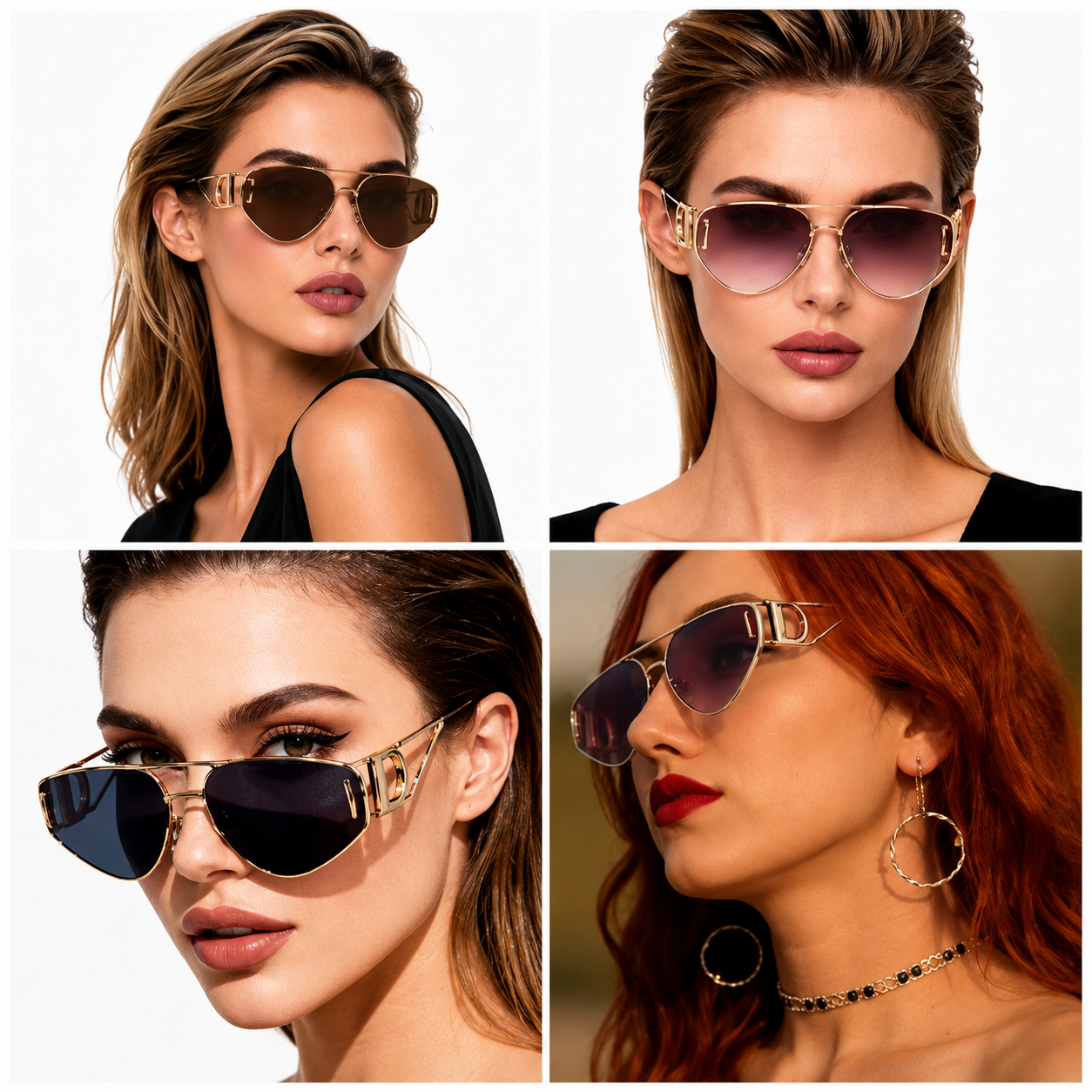 Women's Cat Eye Sunglasses - Gold Metal Frame with Brown PC Lenses view 2