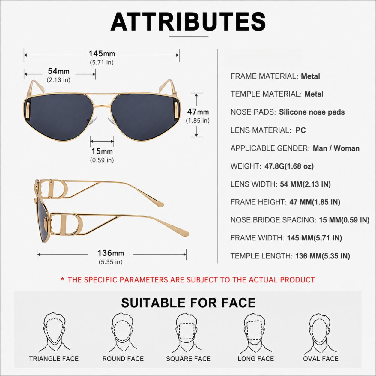 Women's Cat Eye Sunglasses - Gold Metal Frame with Pink PC Lenses view 6