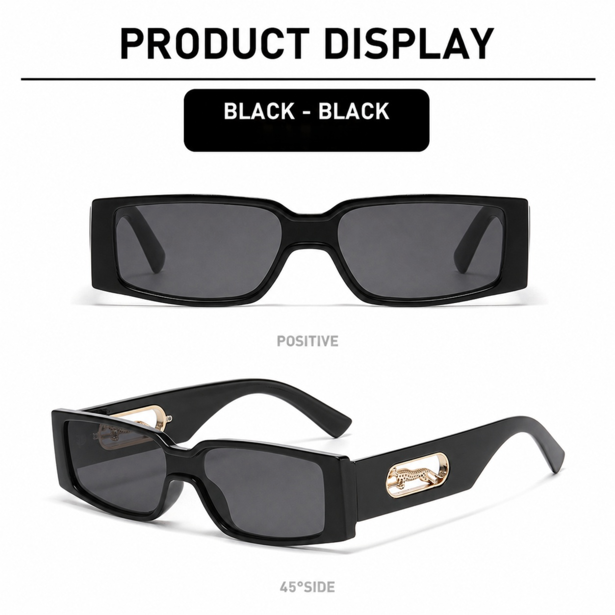 Rectangle Sunglasses with Leopard Detail - Black PC Frame view 2