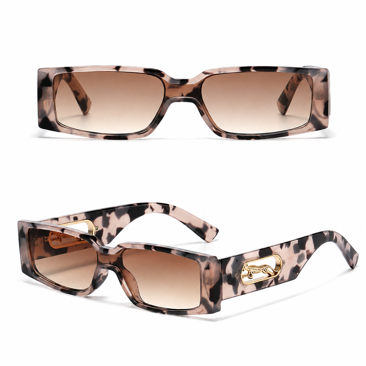 Rectangle Sunglasses with Leopard Detail - Leopard print frame view 2