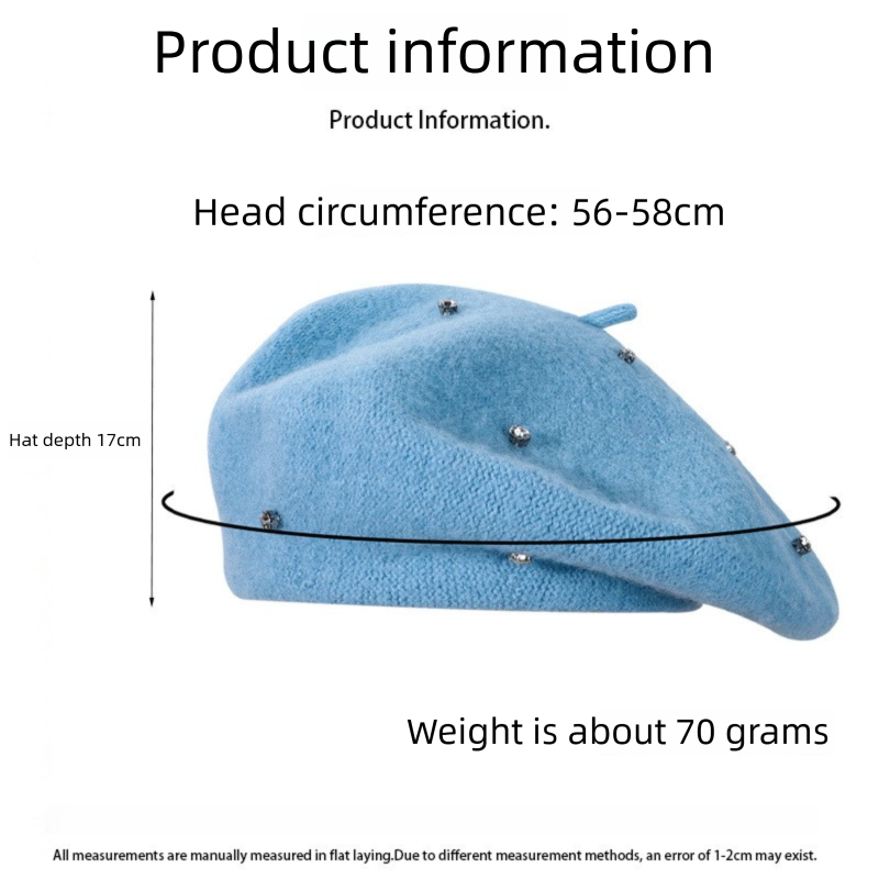 Women's Wool Blend Beret Hat - Blue French Style Painter Cap with Scattered view 5