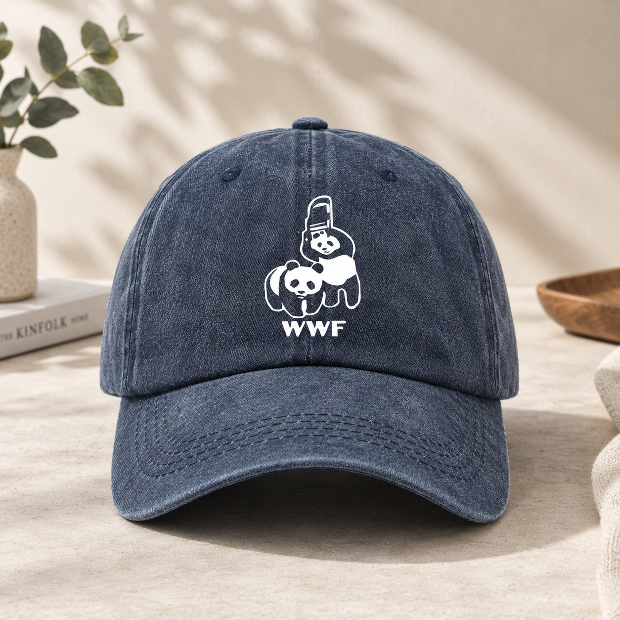 Blue Vintage Washed Panda Print Baseball Cap - Adjustable Cotton Cap with view 4