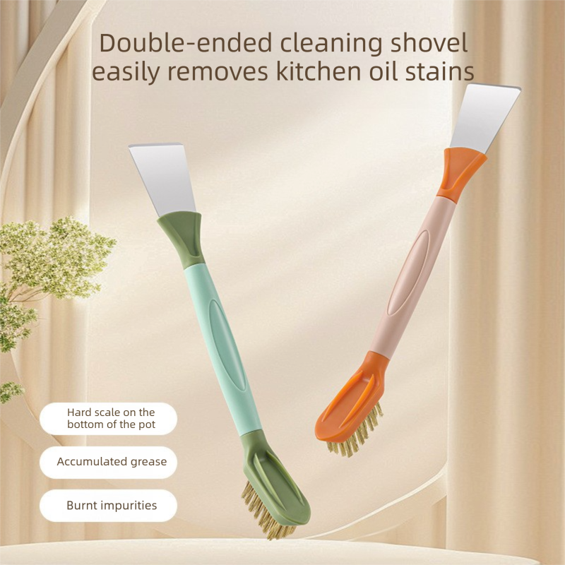 2-Pack Green Dual Head Kitchen Cleaning Brush Set - Stainless Steel Scraper view 4