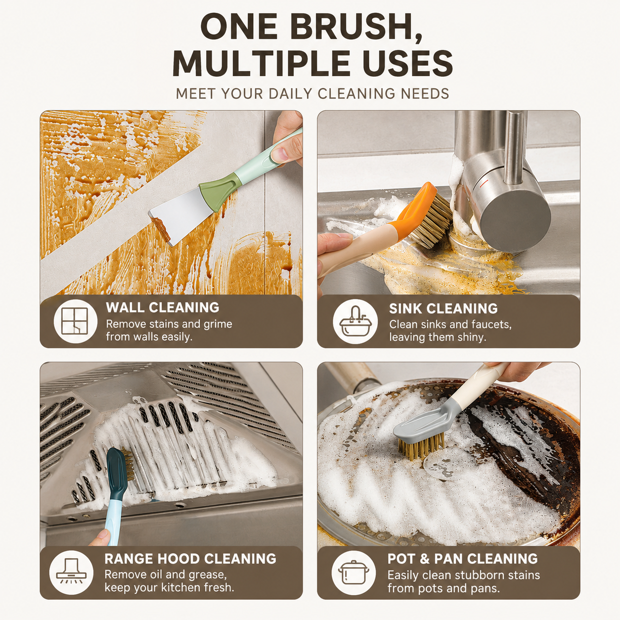 2-Pack Orange Dual Head Kitchen Cleaning Brush Set - Stainless Steel Scraper view 6