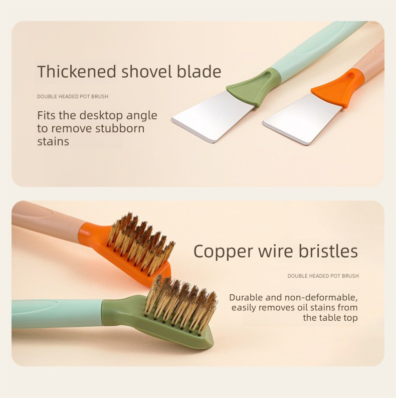 2-Pack Blue Dual Head Kitchen Cleaning Brush Set - Stainless Steel Scraper and view 5