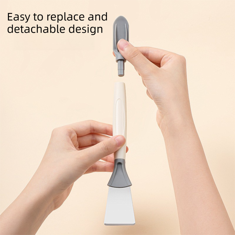 2-Pack White Dual Head Kitchen Cleaning Brush Set - Stainless Steel Scraper view 2
