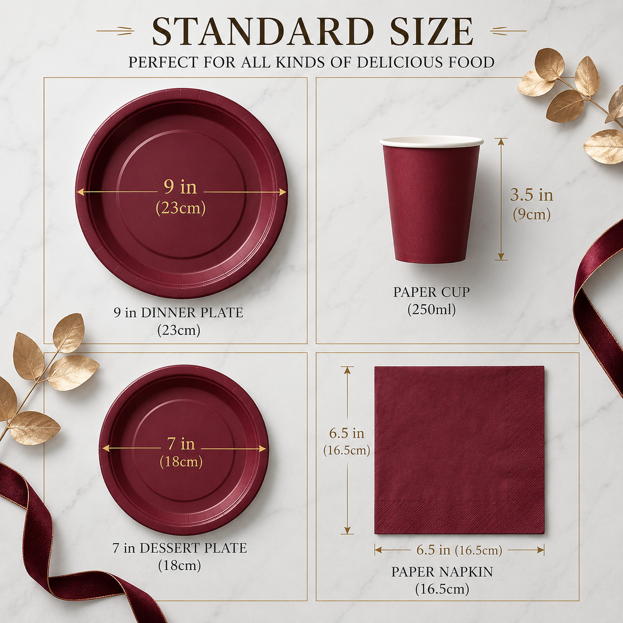 25 Guest Deep Red Disposable Tableware Set - 9 Inch and 7 Inch Paper Plates view 5