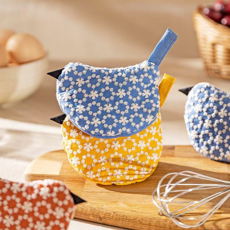 2 PCS Brown Blue Bird Shaped Pot Lid Lifter Heat Resistant Cotton Potholder view 3