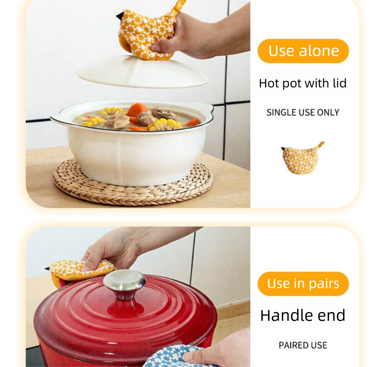 2 PCS Yellow Bird Shaped Pot Lid Lifter Heat Resistant Cotton Potholder view 6