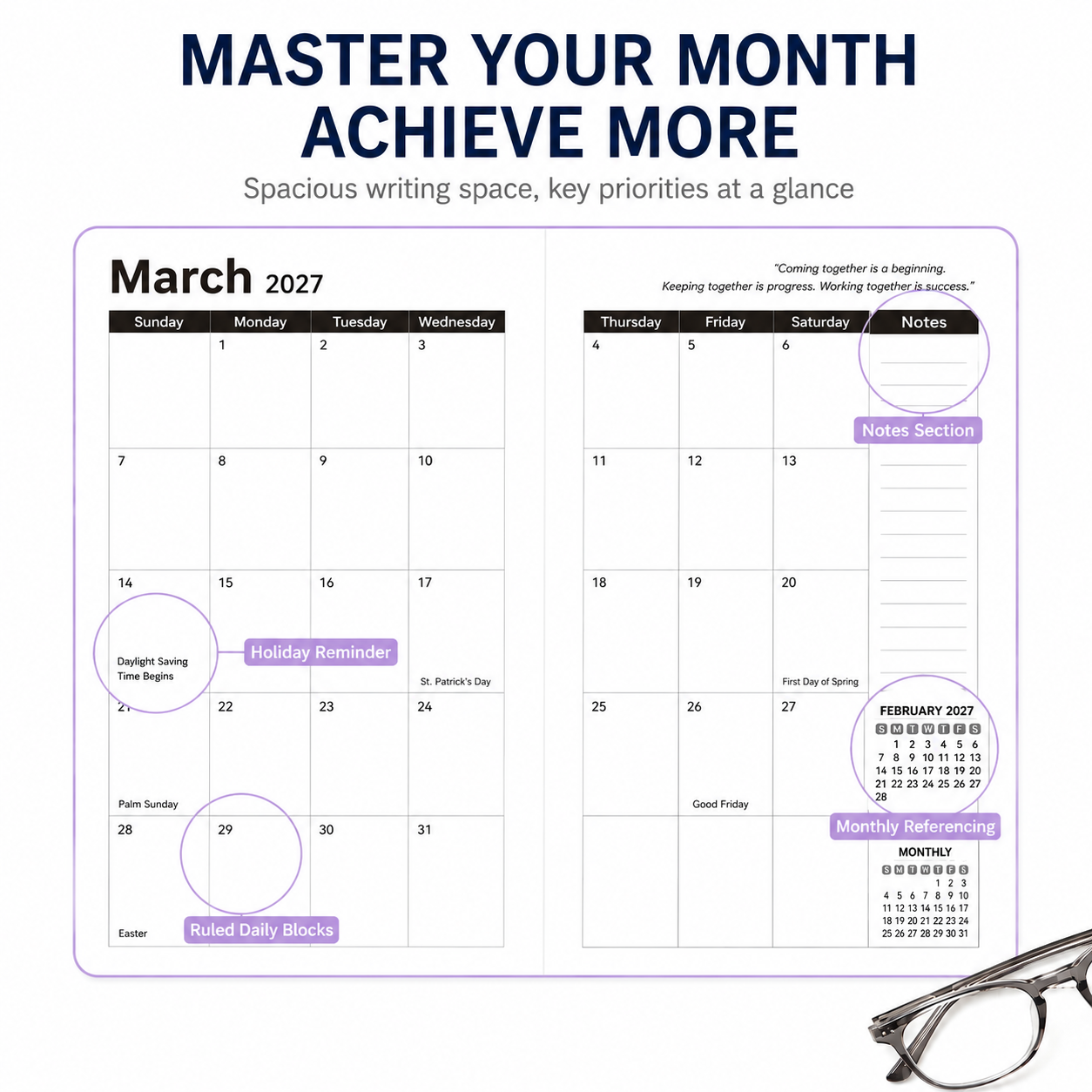2027 Dark Purple Weekly & Monthly Planner - Compact 18 x 10 cm English view 3