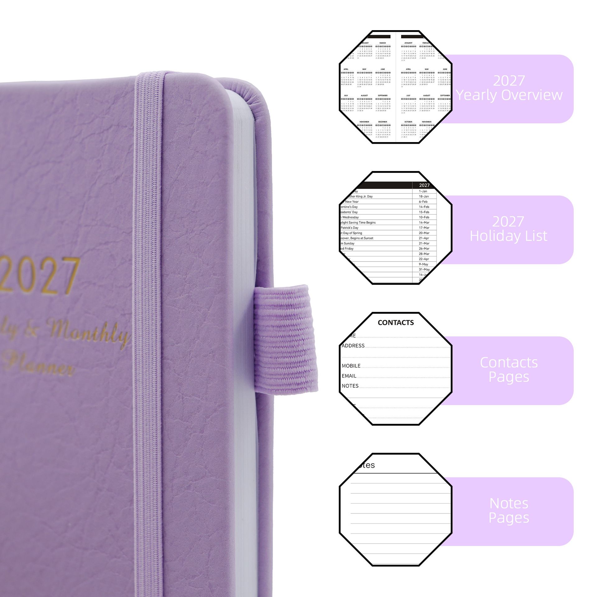 2027 Dark Purple Weekly & Monthly Planner - Compact 18 x 10 cm English view 5