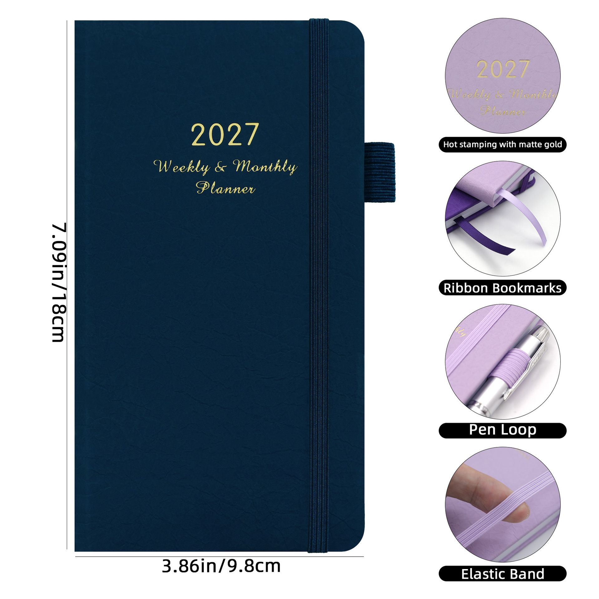 2027 Dark Purple Weekly & Monthly Planner - Compact 18 x 10 cm English view 6