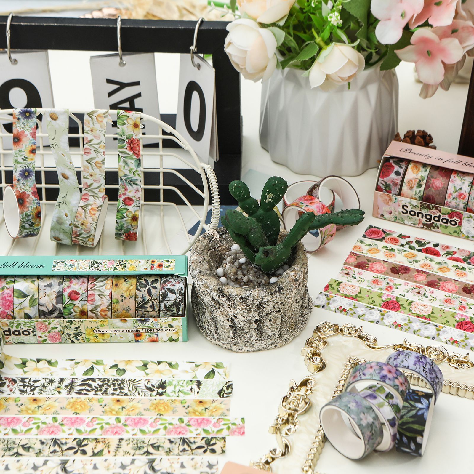 10-Roll Floral Washi Tape Set (Style 4) - 15 mm x 2 m Decorative Flower view 4