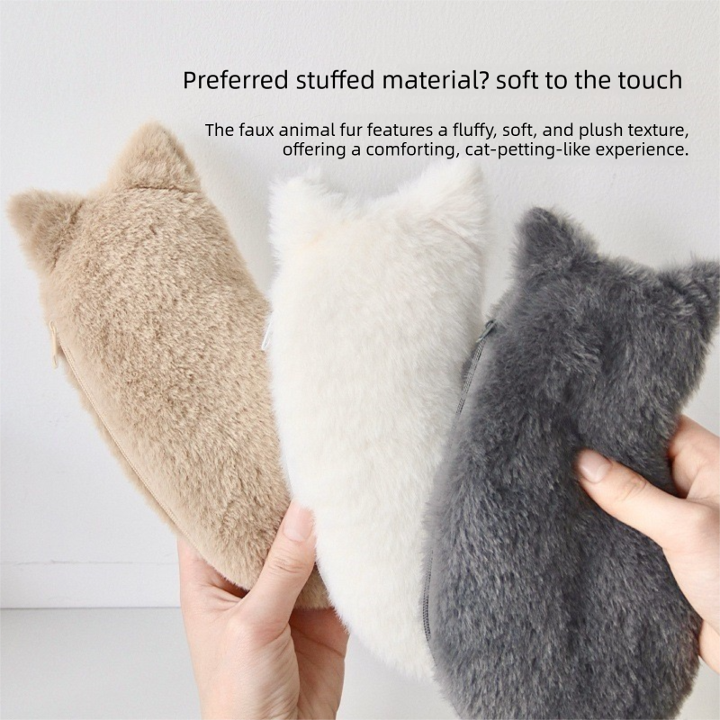 Black Plush Cat Pencil Case - Soft Furry Cat-Shaped Zipper Pouch with Tail view 4