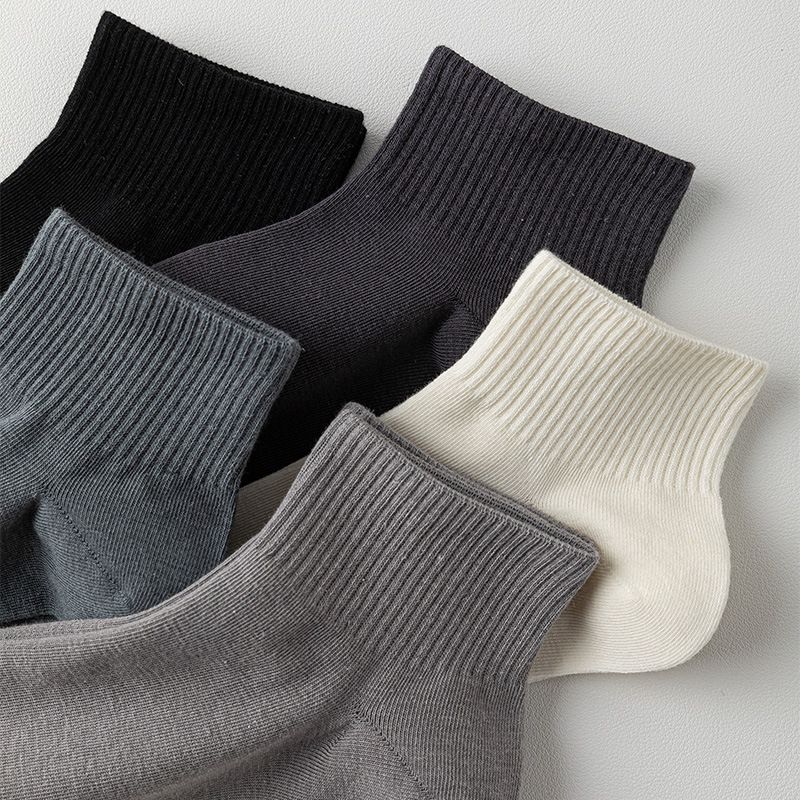 5 Pairs White Cotton Blend Ankle Socks - Solid Colour Breathable Short Socks view 3