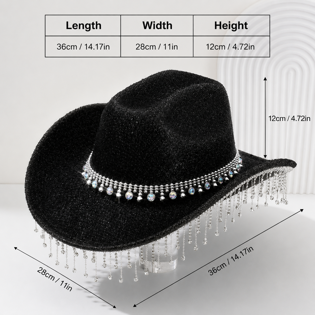 Gold Rhinestone Fringe Cowboy Hat - Sparkling Western Party Hat with Round view 5