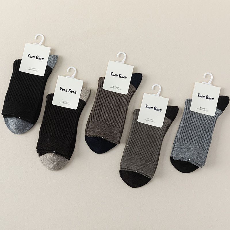 5 Pairs Men's Ribbed Crew Socks - Assorted Dark Colours view 2