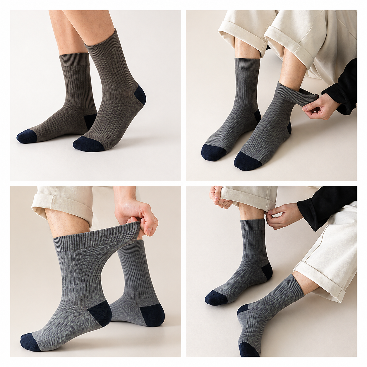 5 Pairs Men's Ribbed Crew Socks - Assorted Dark Colours view 3