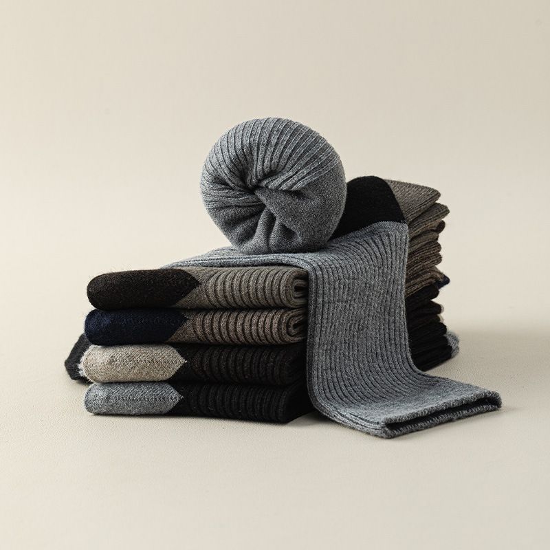5 Pairs Men's Ribbed Crew Socks - Assorted Dark Colours view 5