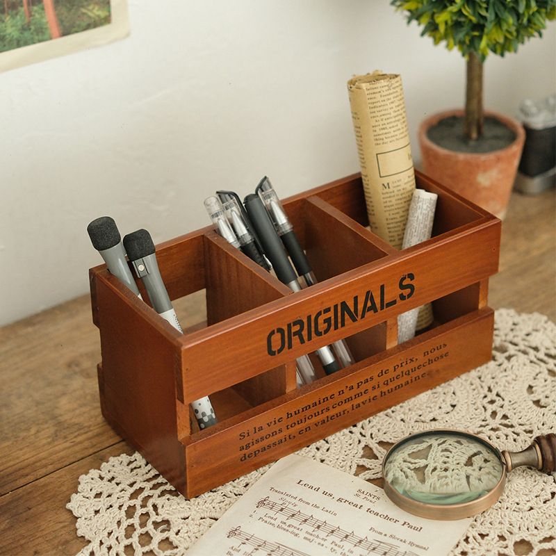 Vintage Desk Organiser - 3-Compartment Pen and Stationery Holder view 2
