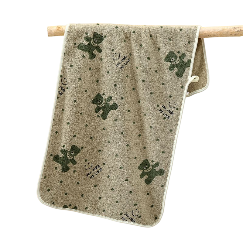Green 5-Piece Soft Absorbent Towel Set - Bear Print Face and Bath Towels with — image 1