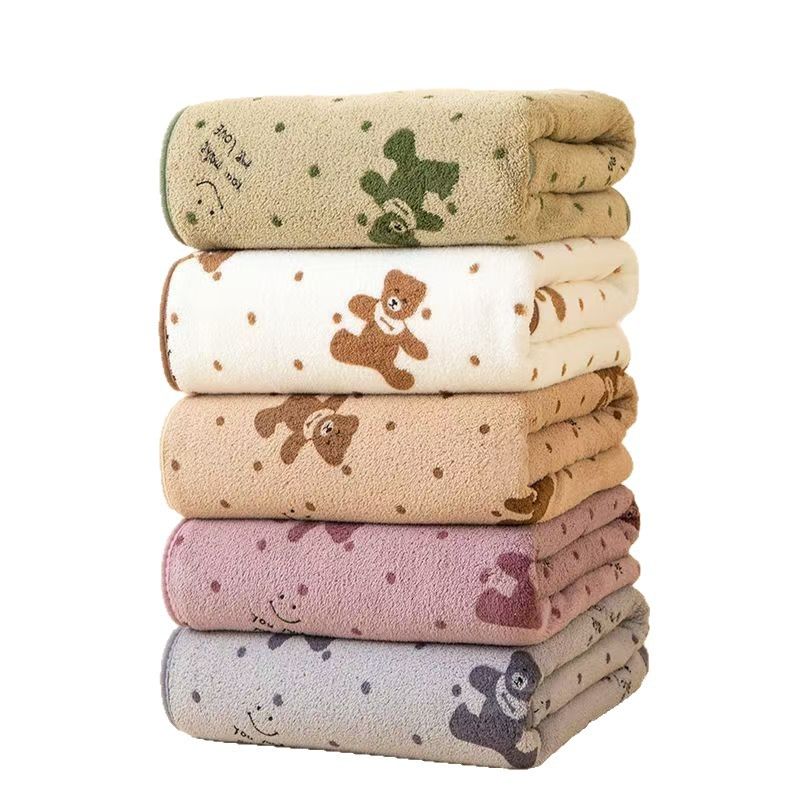 Green 5-Piece Soft Absorbent Towel Set - Bear Print Face and Bath Towels with view 7