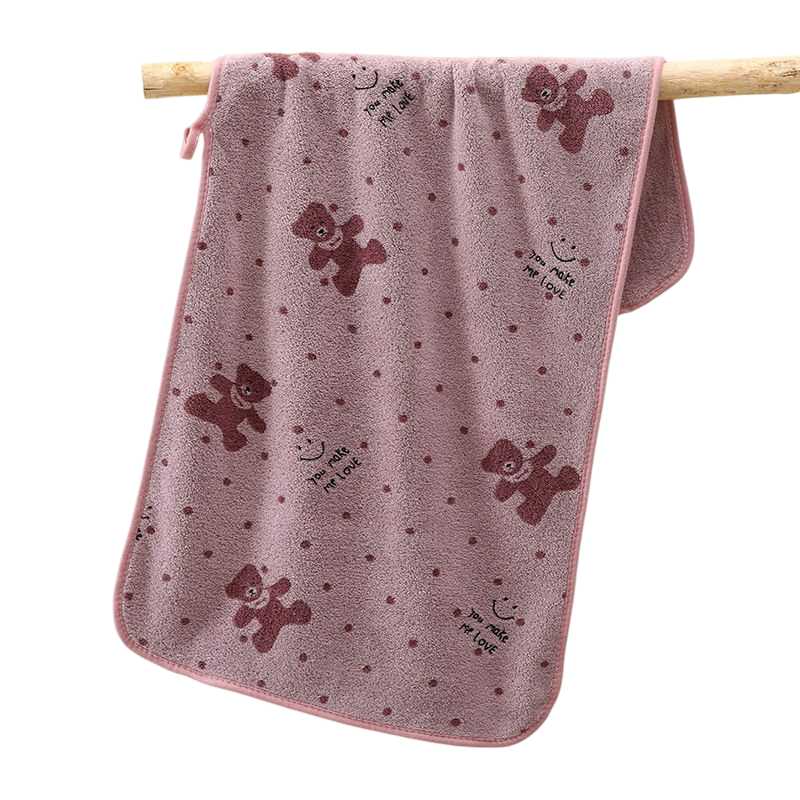 Purple 5-Piece Soft Absorbent Towel Set - Bear Print Face and Bath Towels with — image 1